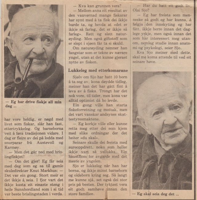 Olai Sjo om brislingfiske  3/3. utklipp Frode Sæbø, 1977