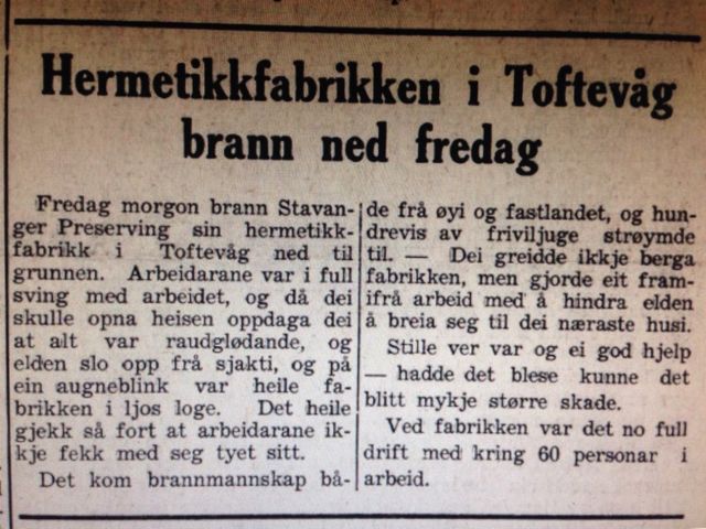 Fabrikken brann ned i 1963